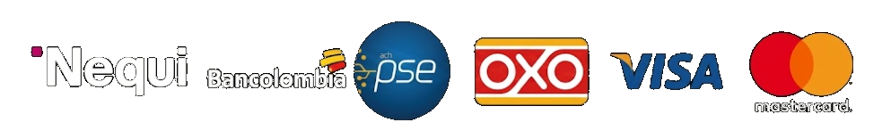Métodos de pago: Nequi, Bancolombia, PSE, OXXO, Visa, Mastercard